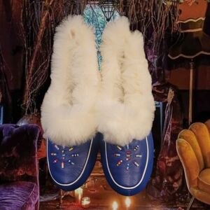 Vintage 70s Blue Winter Slippers